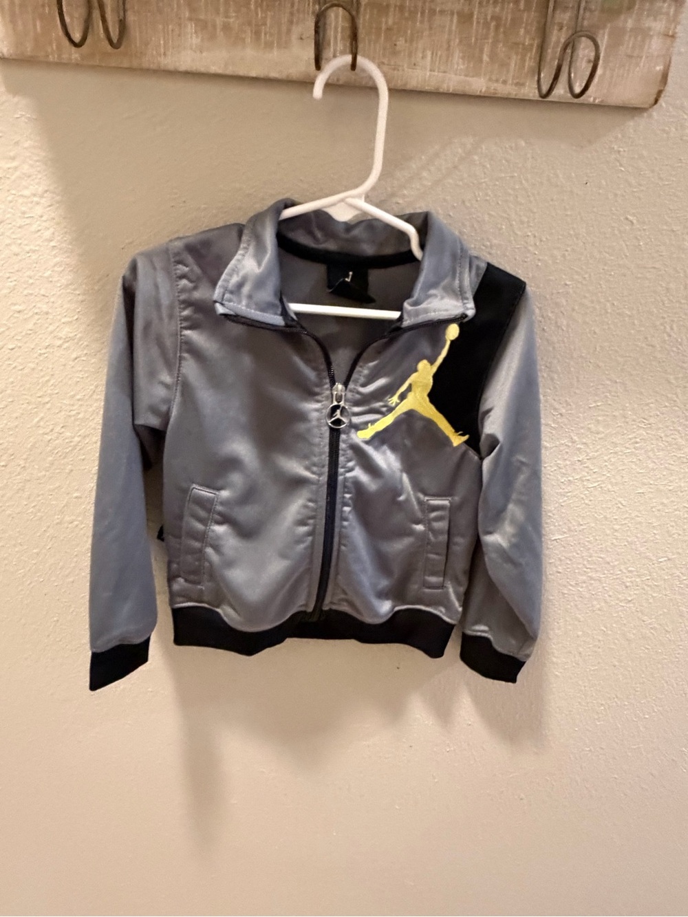 Jordan Girls' Gray and Black Track Jacket with Yellow Logo size 3T